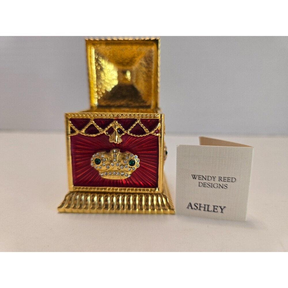 Wendy Reed Red Enameled Trinket Box 14k w/Swarovski Crystals Ashley
